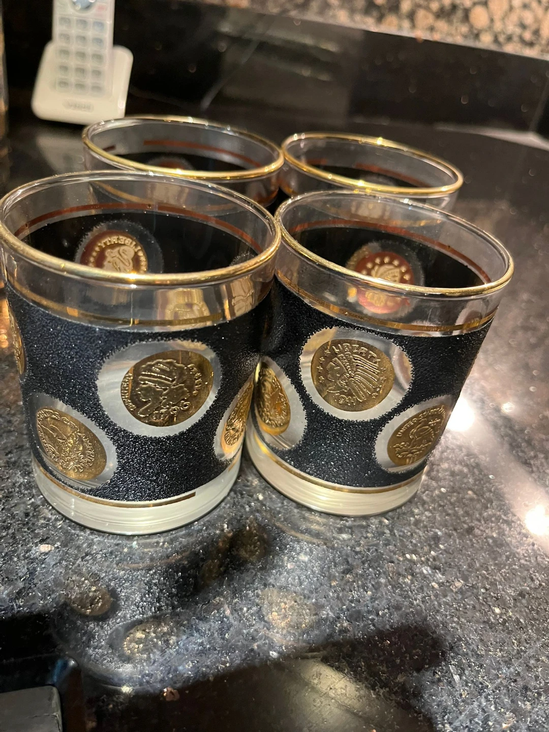 Set of Vintage Gold Coin Glasses