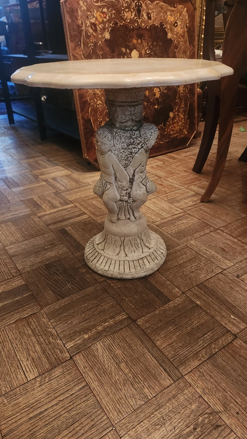 Cherub Pedestal Side Table with Marble Top