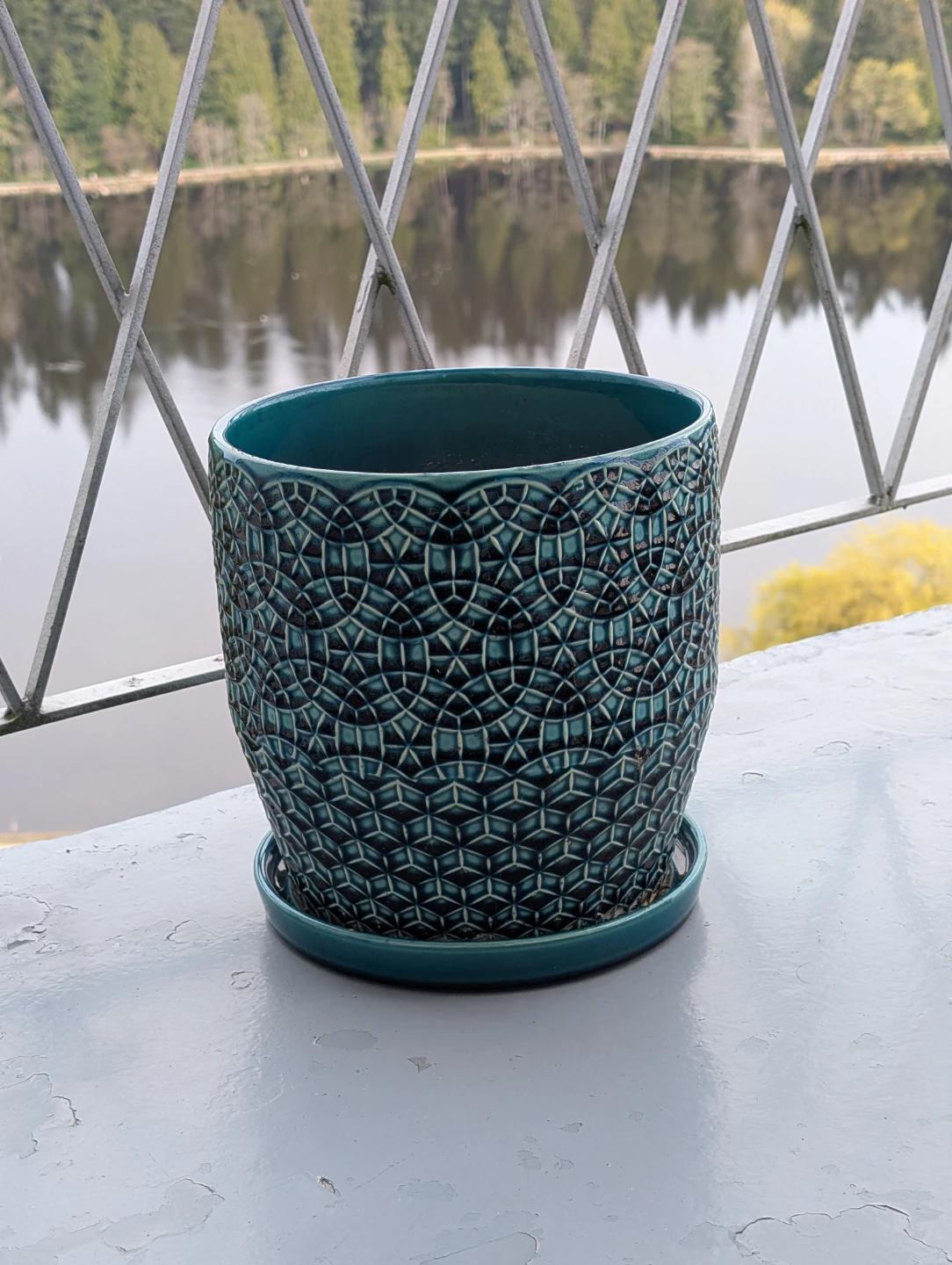 10" Teal Ceramic Planter with Dreinage