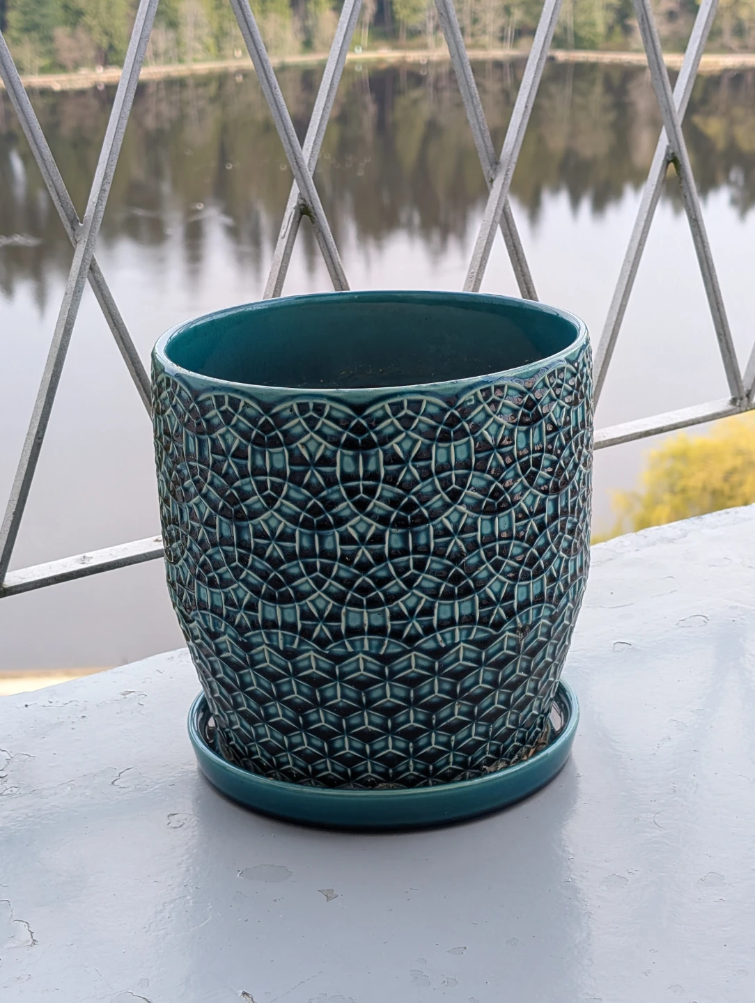 10" Teal Ceramic Planter with Dreinage - photo 2
