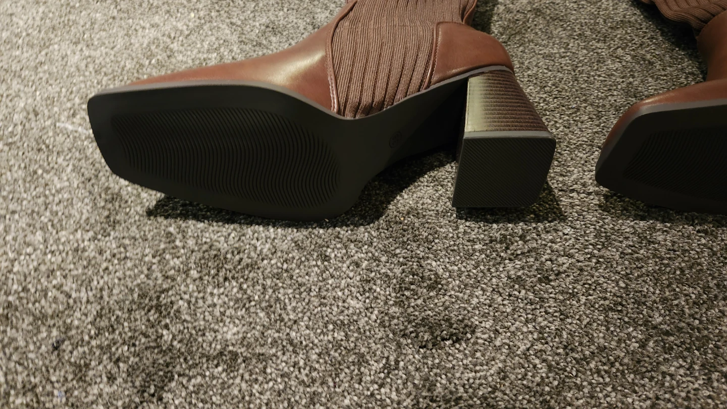 Brown Knee-High Sock Boots with Block Heels - photo 4