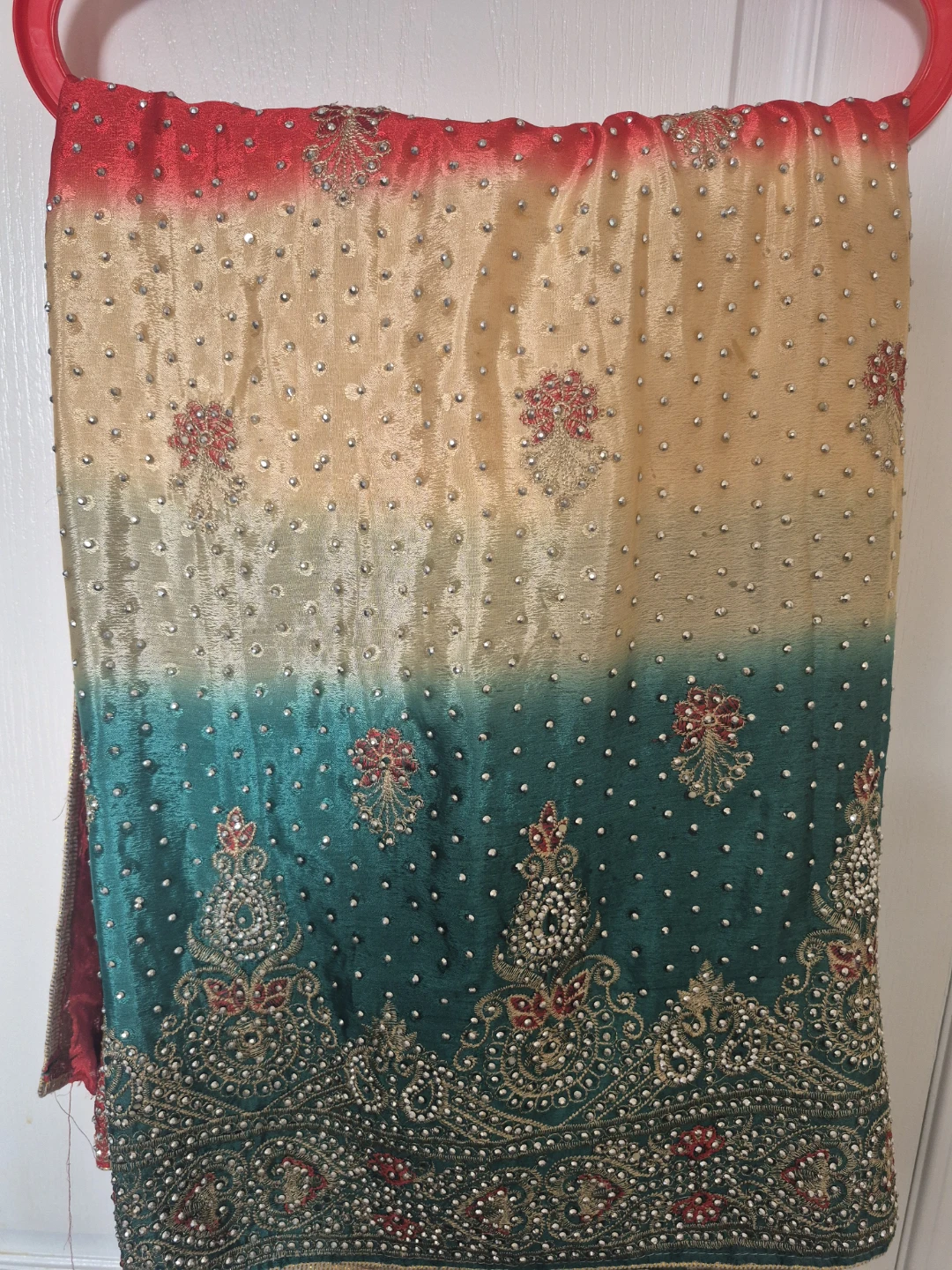 Embellished Saree - Red, Beige, Teal - photo 4