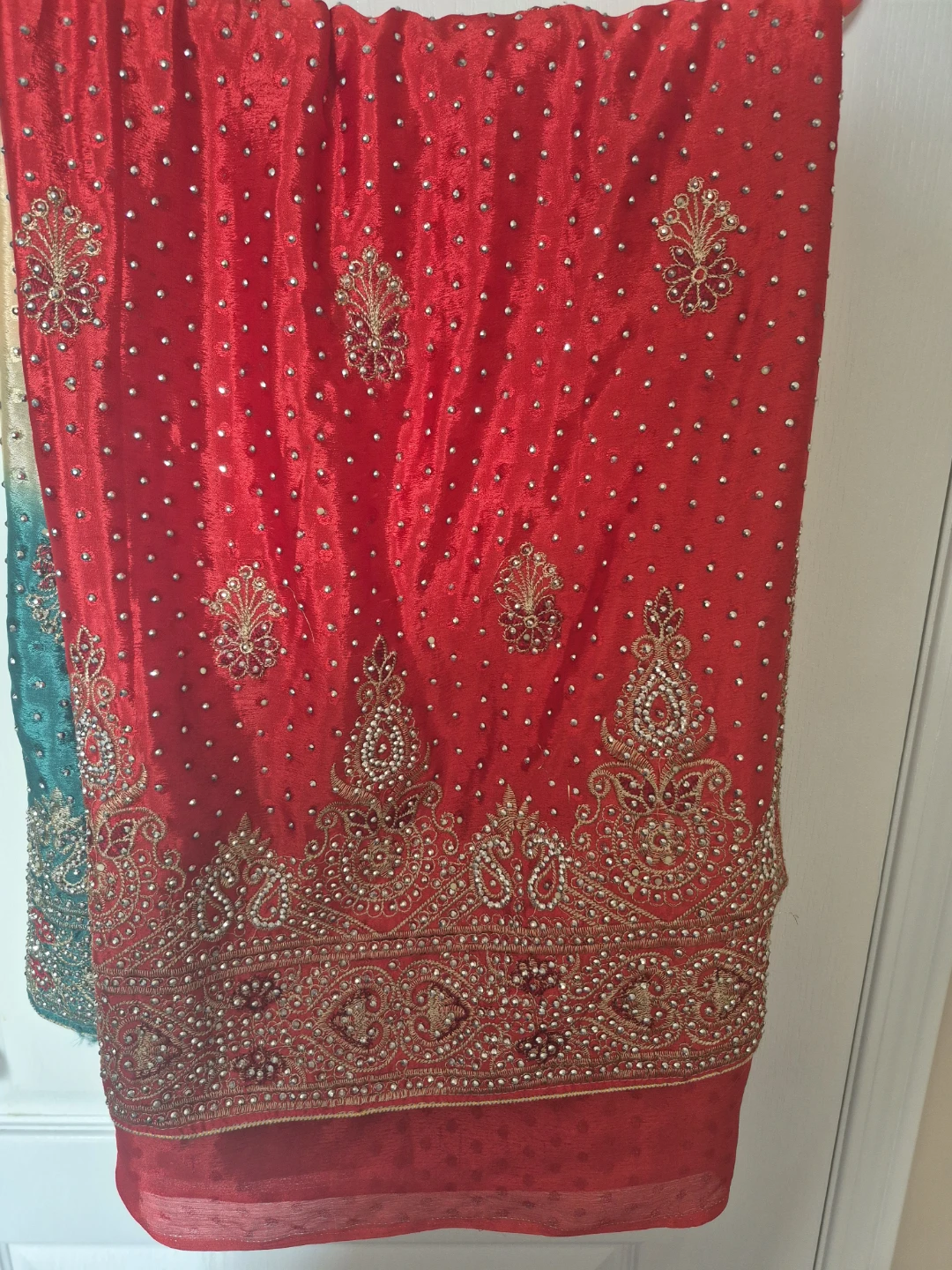 Embellished Saree - Red, Beige, Teal - photo 5