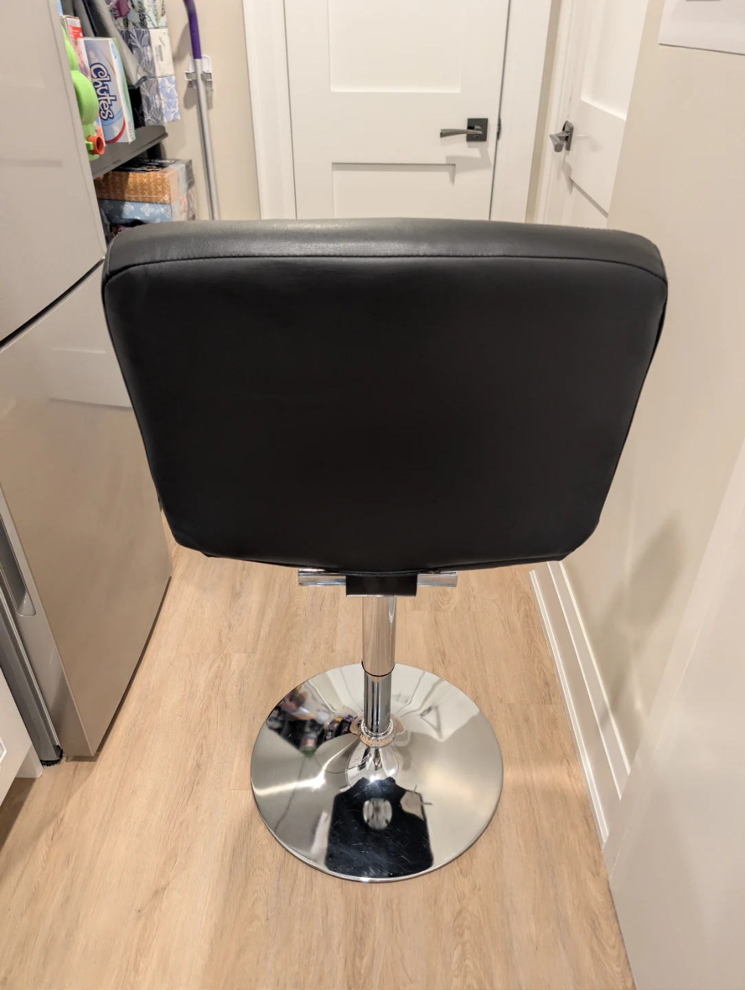 Black Faux Leather Adjustable Bar Stool - photo 3
