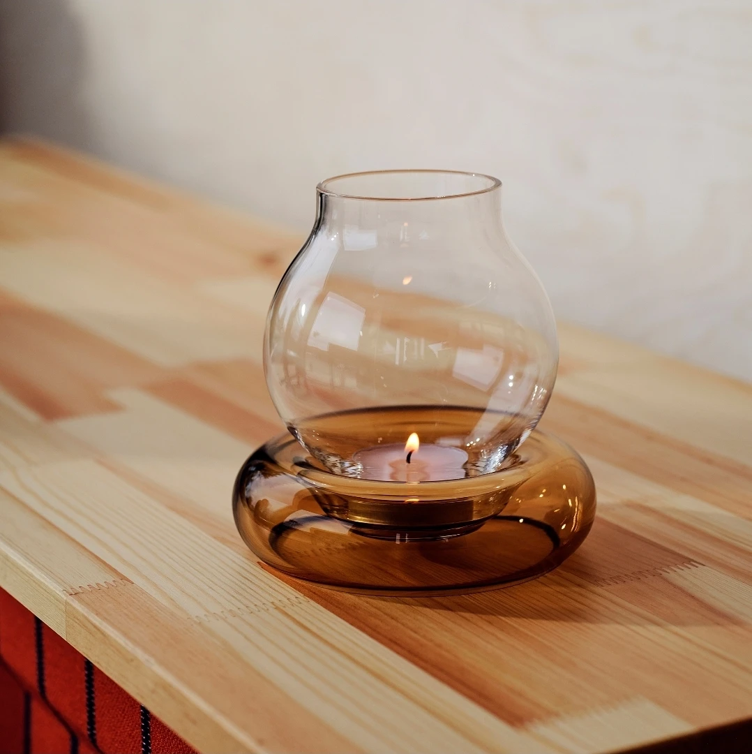 Pack of 2 IKEA OMMJÄNGE Tealight Holder Glass Amber 12 cm - photo 2