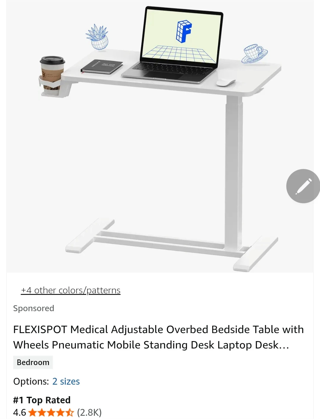 Flexispot Laptop Desk/ Bedside Table with Wheels - photo 4