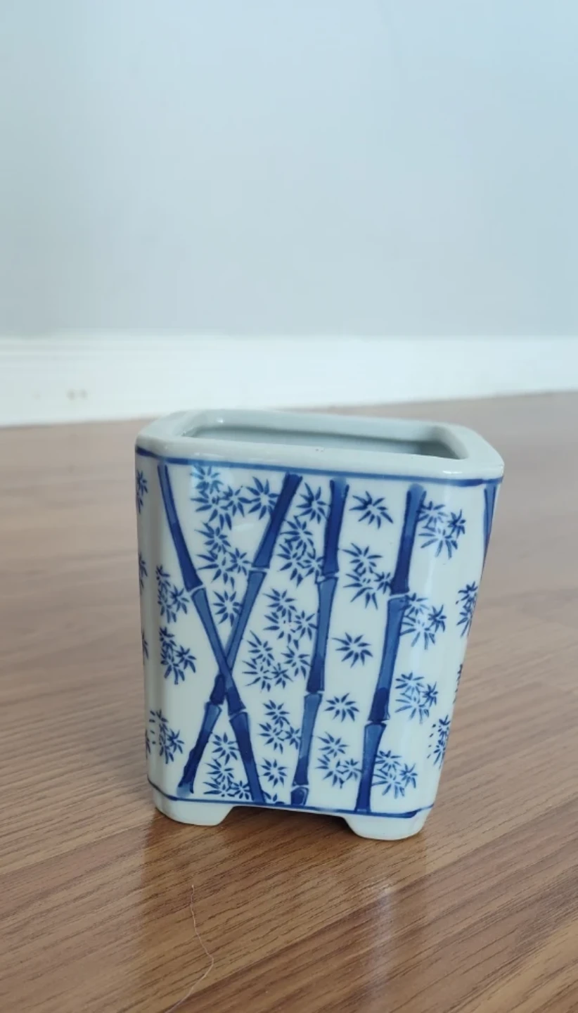 AAA Imports Ceramic Planter Pot Blue White Bamboo