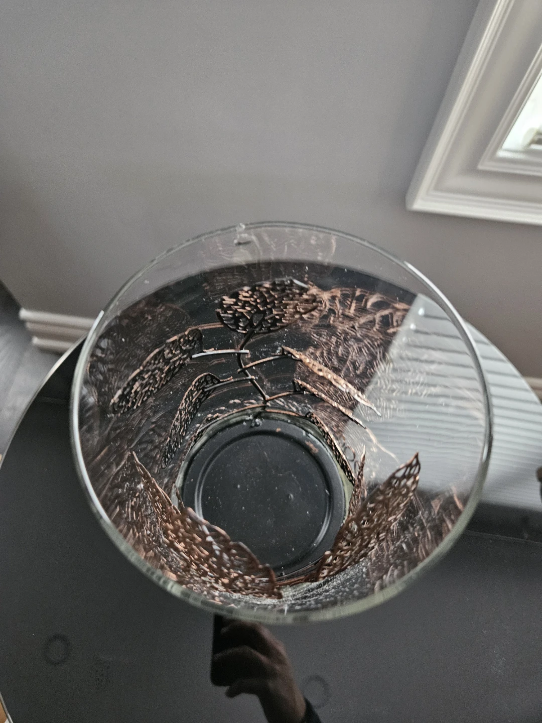 Metal & Glass Hurricane Candle Holder with Metal Leaf Design - photo 2