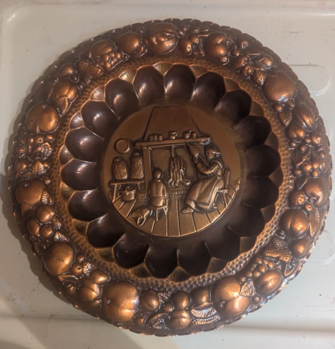 Vintage Copper Wall Plate with Embossed Scene