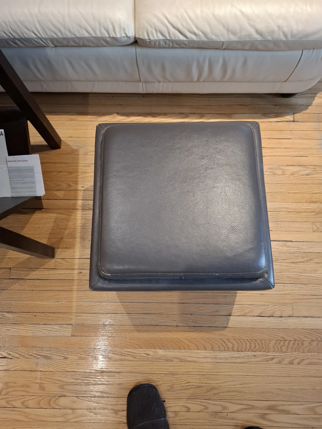 Grey Leather Storage Ottoman