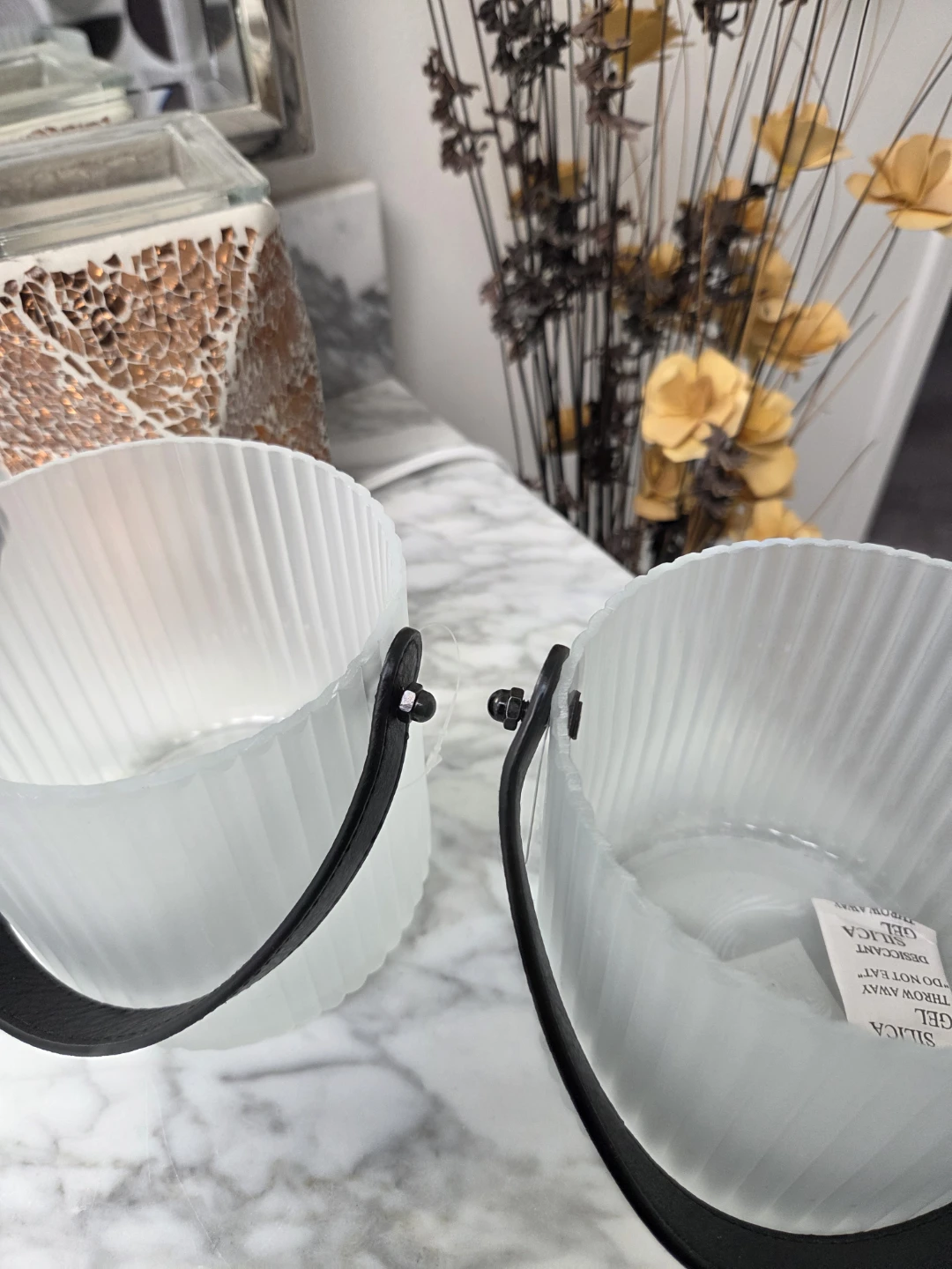 Set of 2 Frosted Glass Lanterns with Black Handles - photo 2