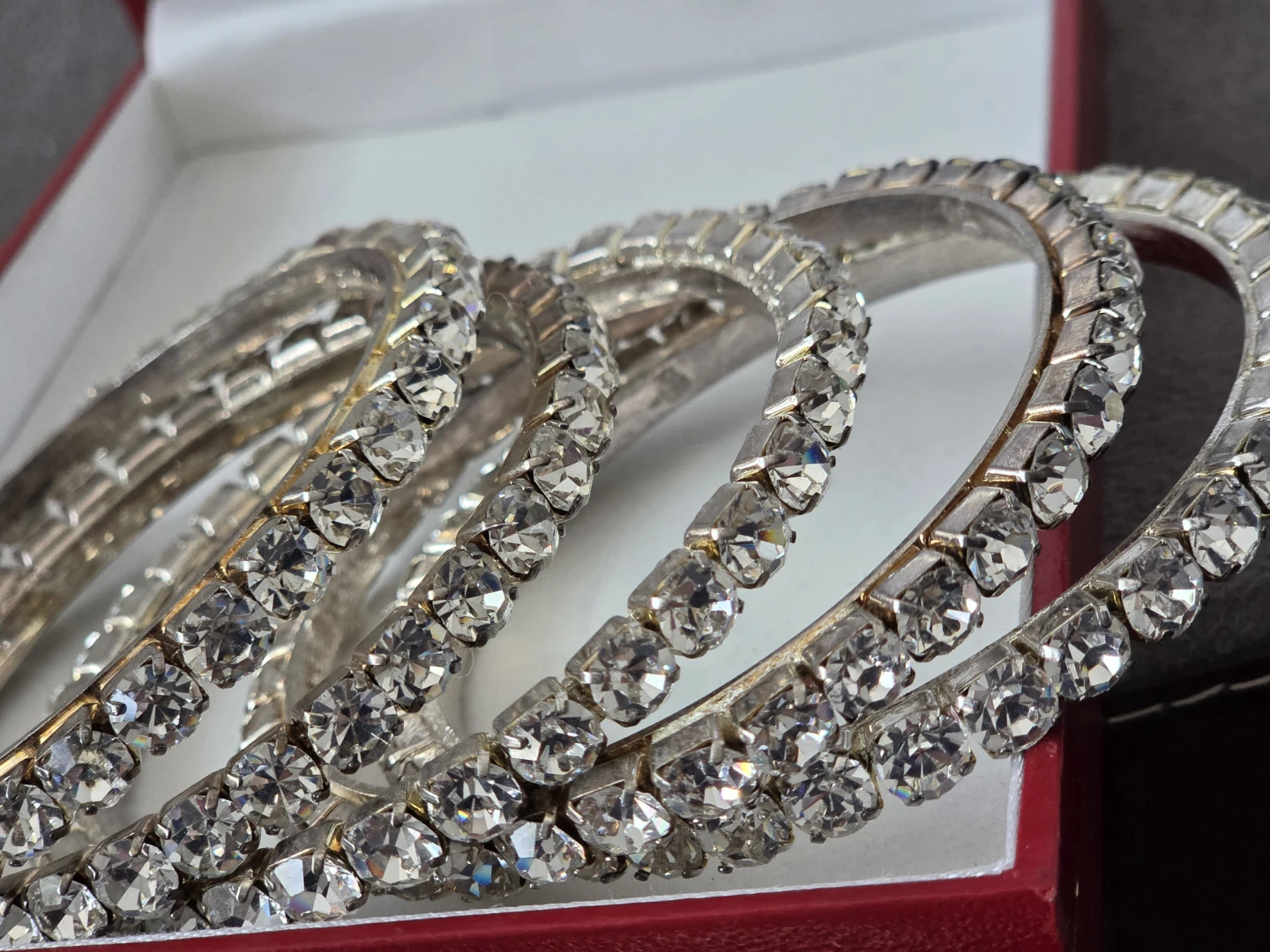 Set of 5 Silver-Tone Bangle Bracelets with Rhinestones