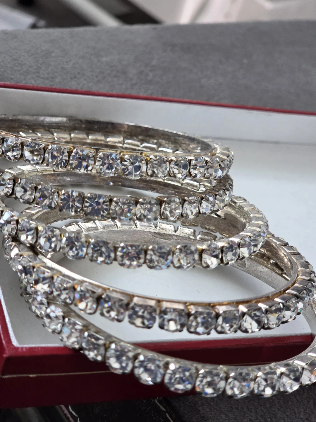Set of 5 Silver-Tone Bangle Bracelets with Rhinestones - photo 2
