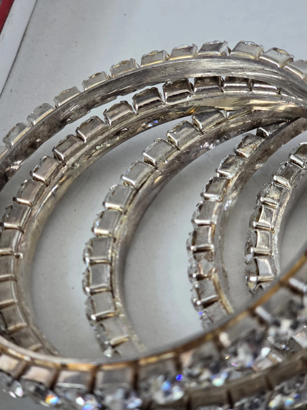 Set of 5 Silver-Tone Bangle Bracelets with Rhinestones - photo 3
