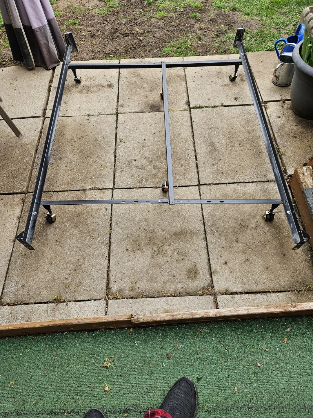 Black Metal Bed Frame with Wheels