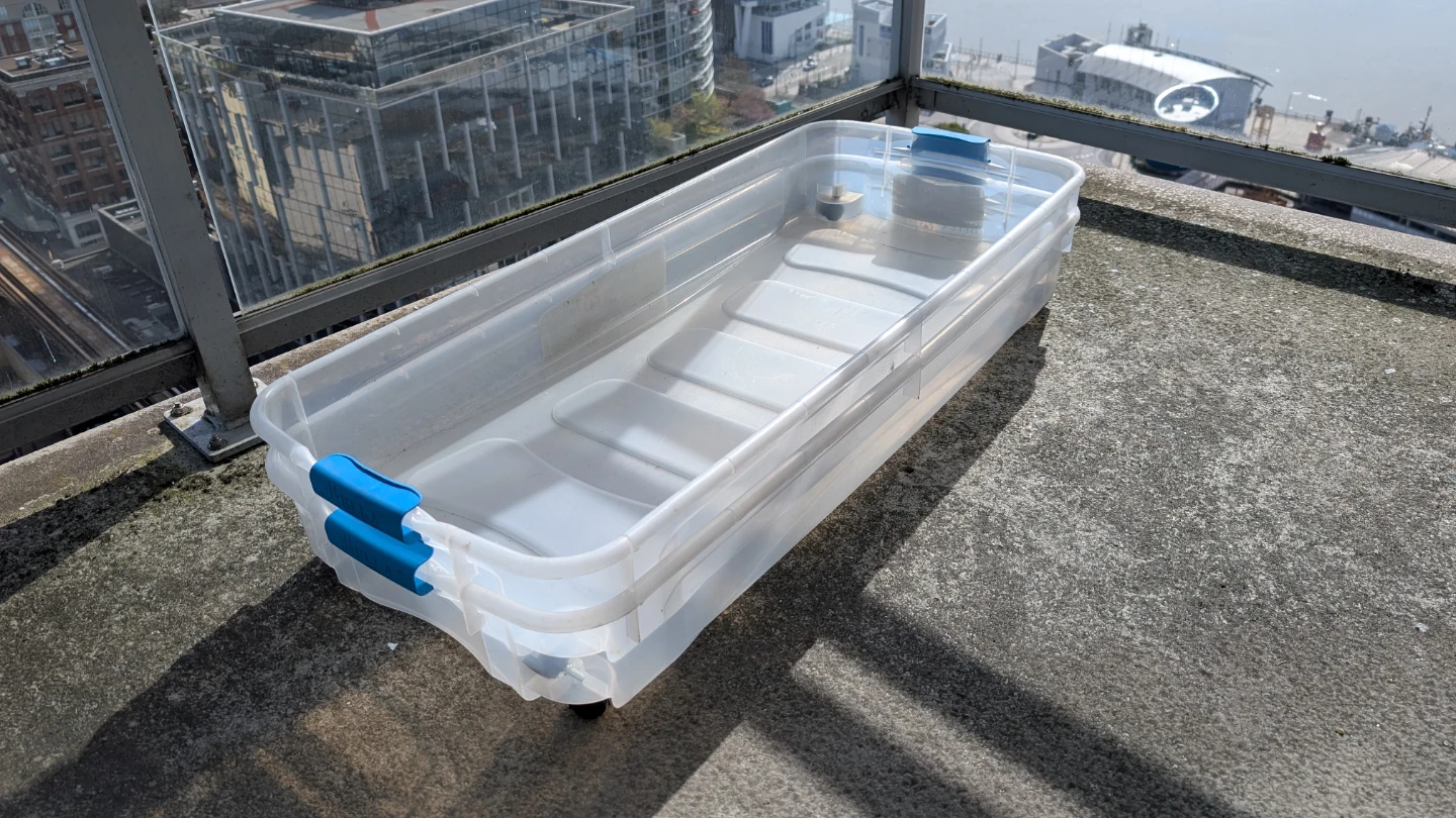 Clear Plastic Storage Bin with Blue Latches
