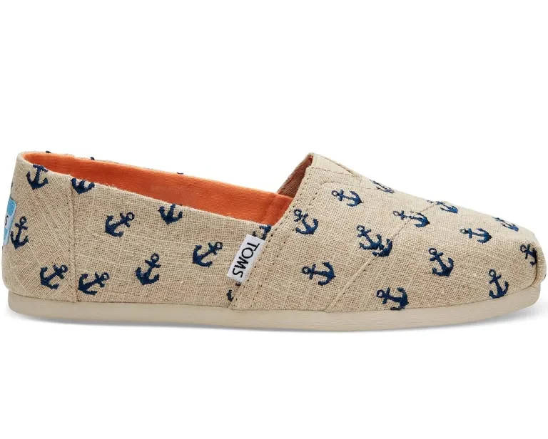 TOMS Classic Natural Anchors Embroidered Shoes Women's 5
