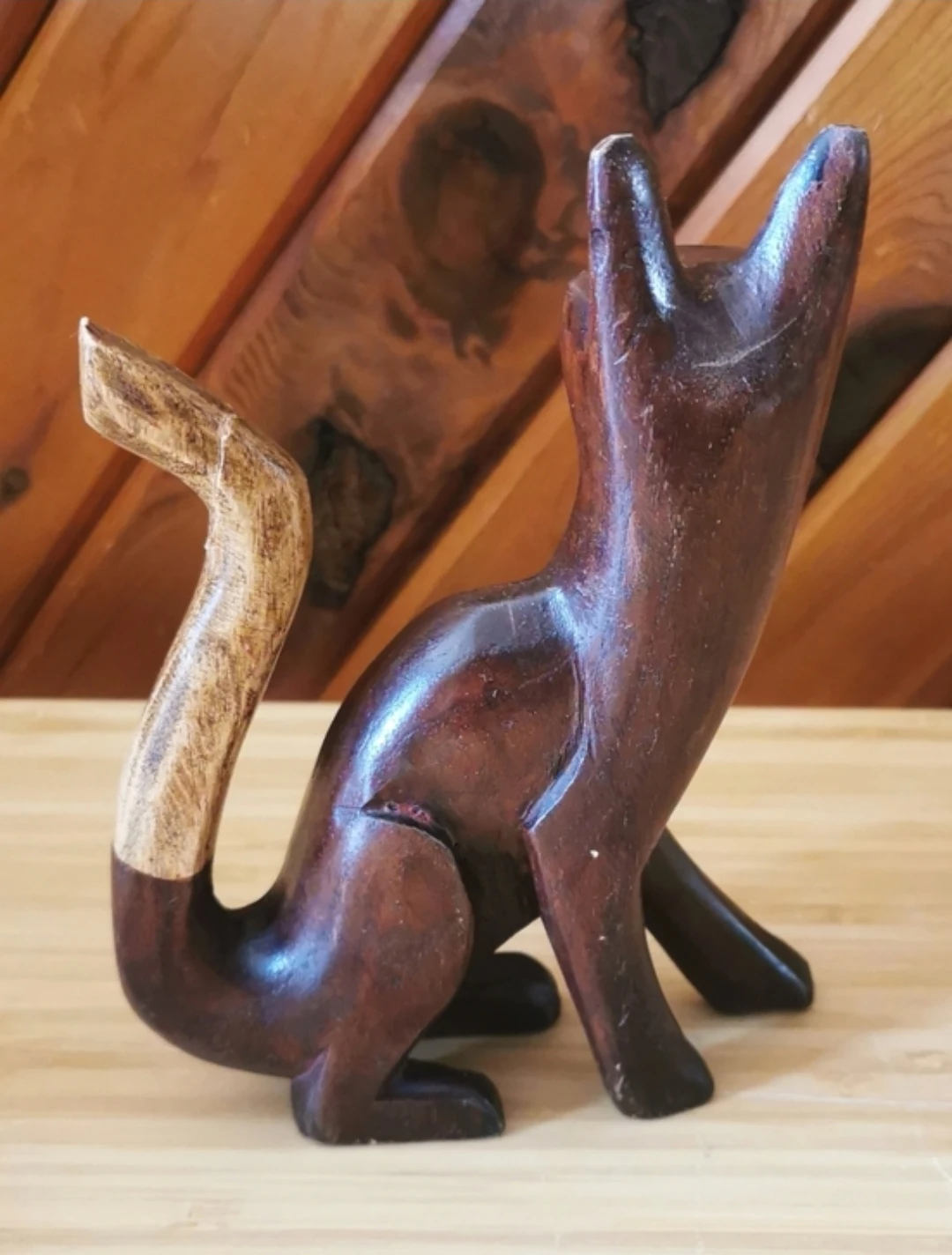 Vintage Hand-Carved Wooden Cat Sculpture Folk Art - photo 3