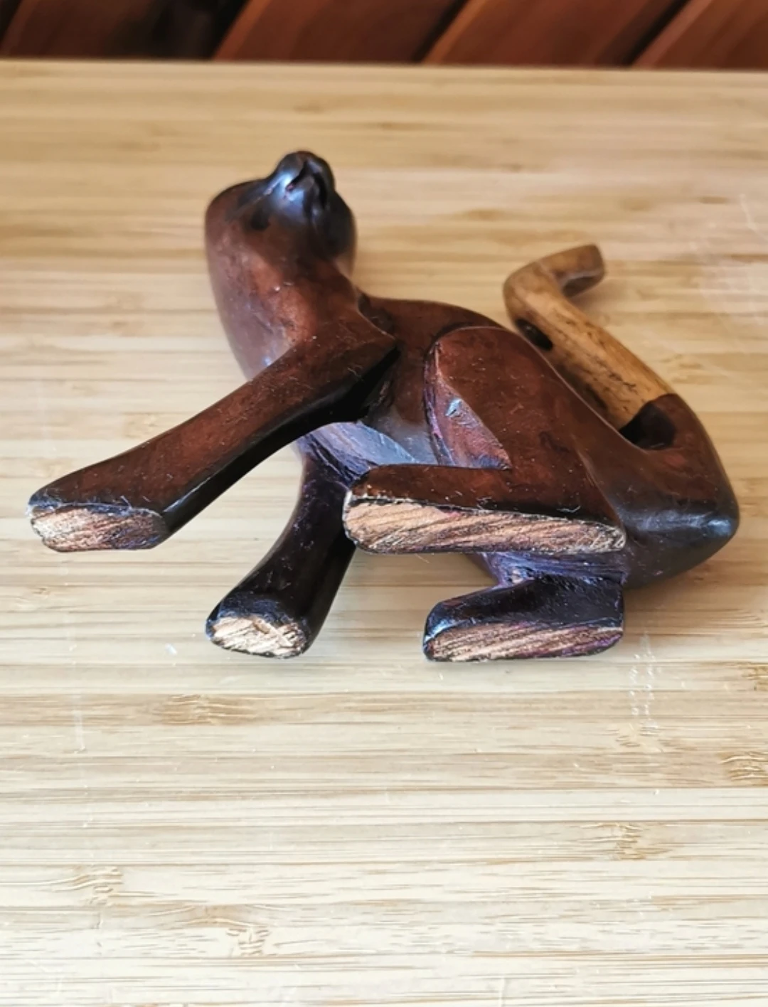 Vintage Hand-Carved Wooden Cat Sculpture Folk Art - photo 4