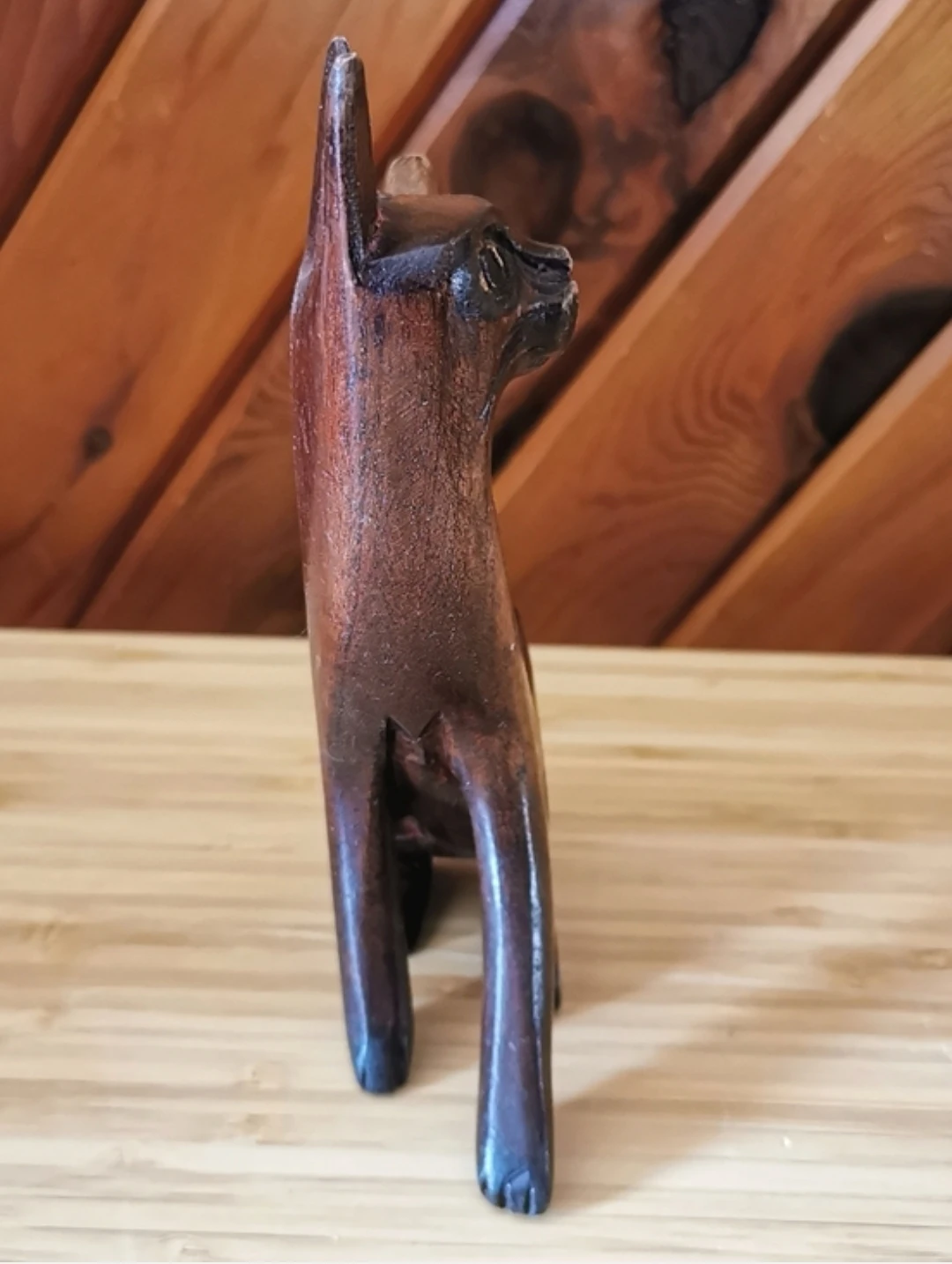 Vintage Hand-Carved Wooden Cat Sculpture Folk Art - photo 5