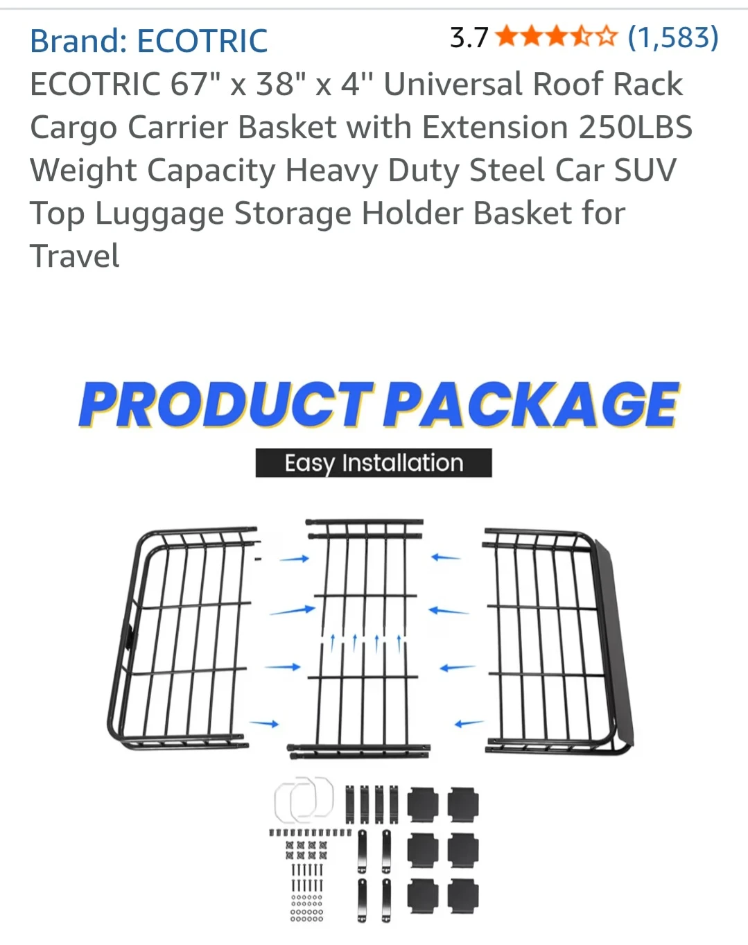 ECOTRIC 67" x 38" Universal Roof Rack Cargo Carrier Basket - photo 3