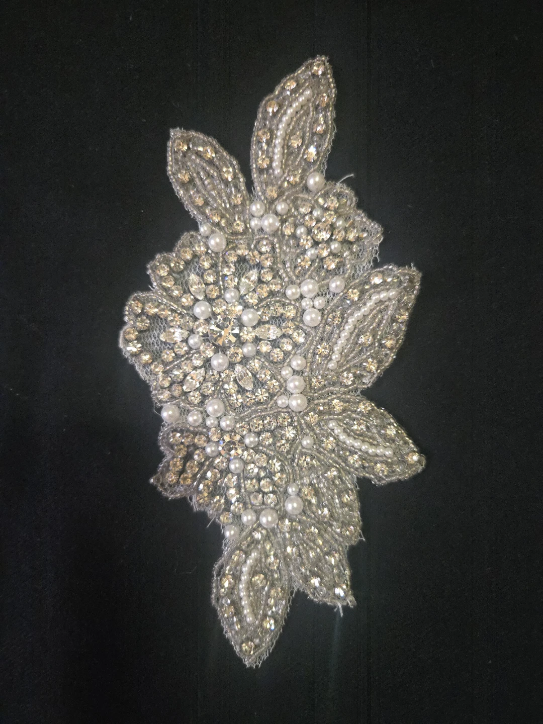Beaded Flower Applique - Silver and Pearl