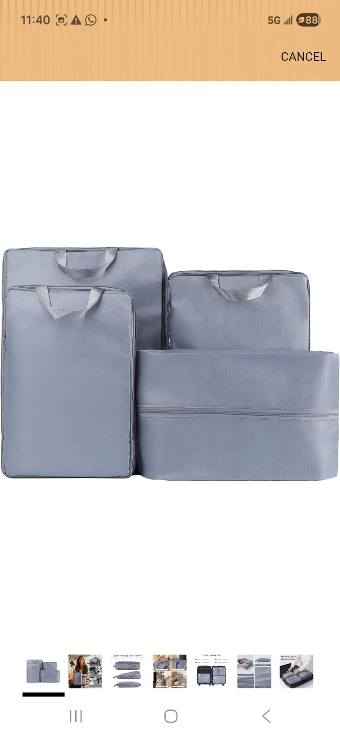 Set of 4 Grey Travel Packing Cubes