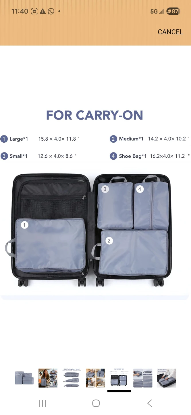 Set of 4 Grey Travel Packing Cubes - photo 5