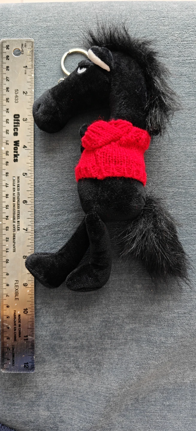 Grumpy Black Horse Plush Keychain (Custom Red Sweater!) - photo 2