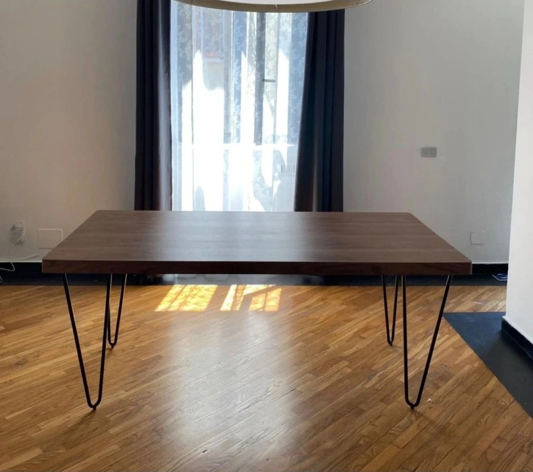 Walnut-look Top Dining Table with Hairpin Legs - Brand New