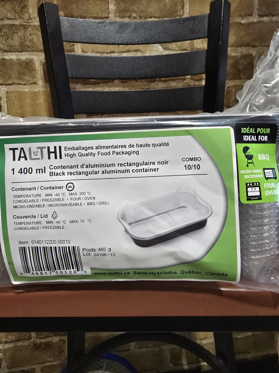 TAL THI 1400 ML Black Rectangular Aluminum Food Container