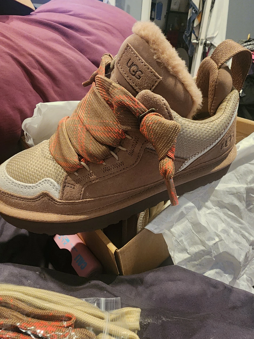 UGG Brown Suede Fur Lined Sneaker Boots