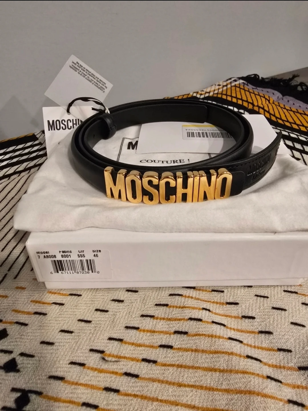 Moschino Black Leather Belt with Gold Logo - photo 2