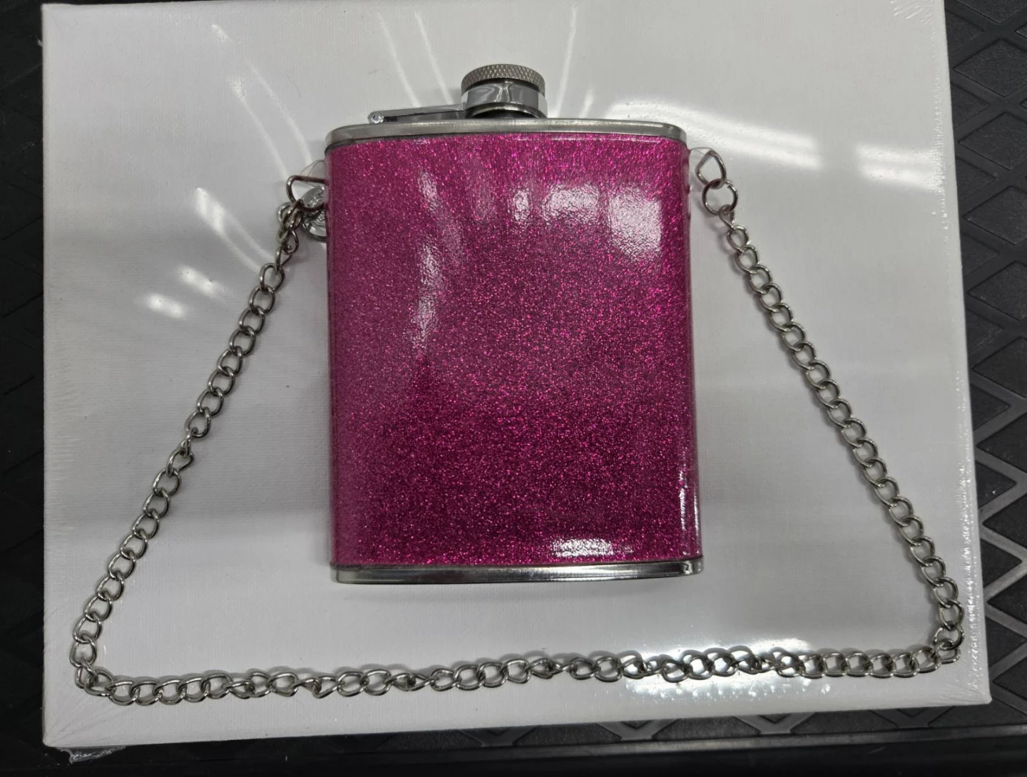Pink Glitter Flask with Chain