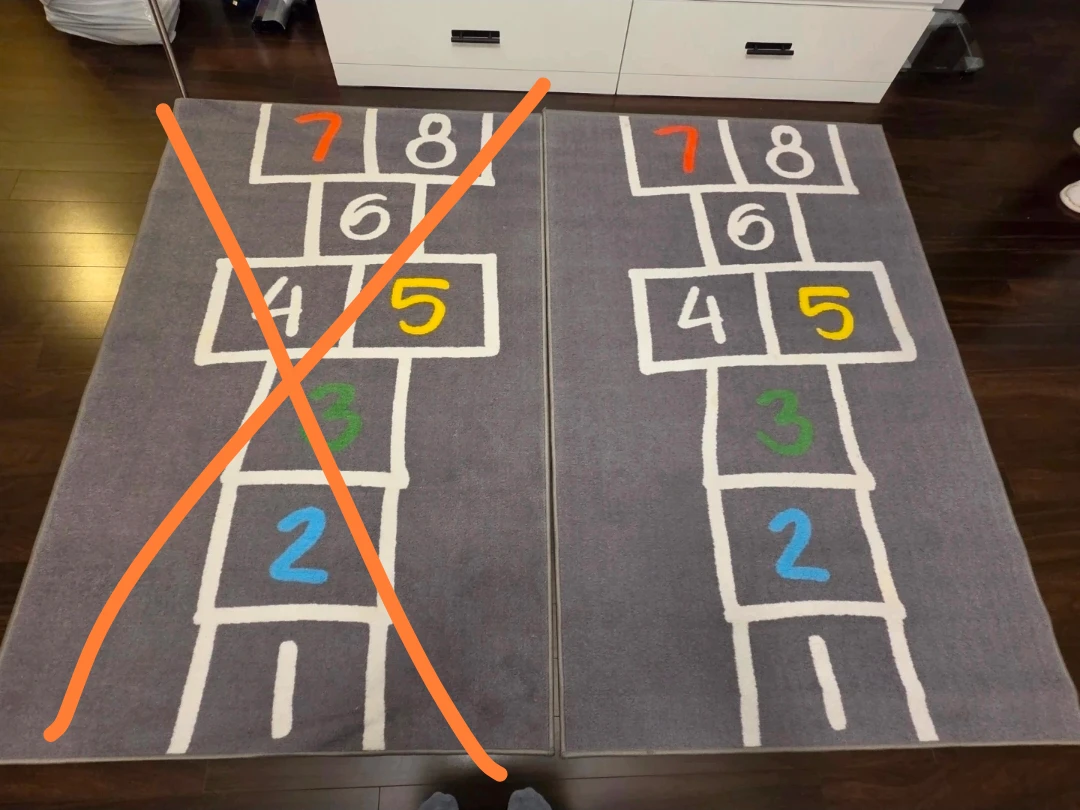 Grey Hopscotch Play Mat Rug with Numbers 1-8