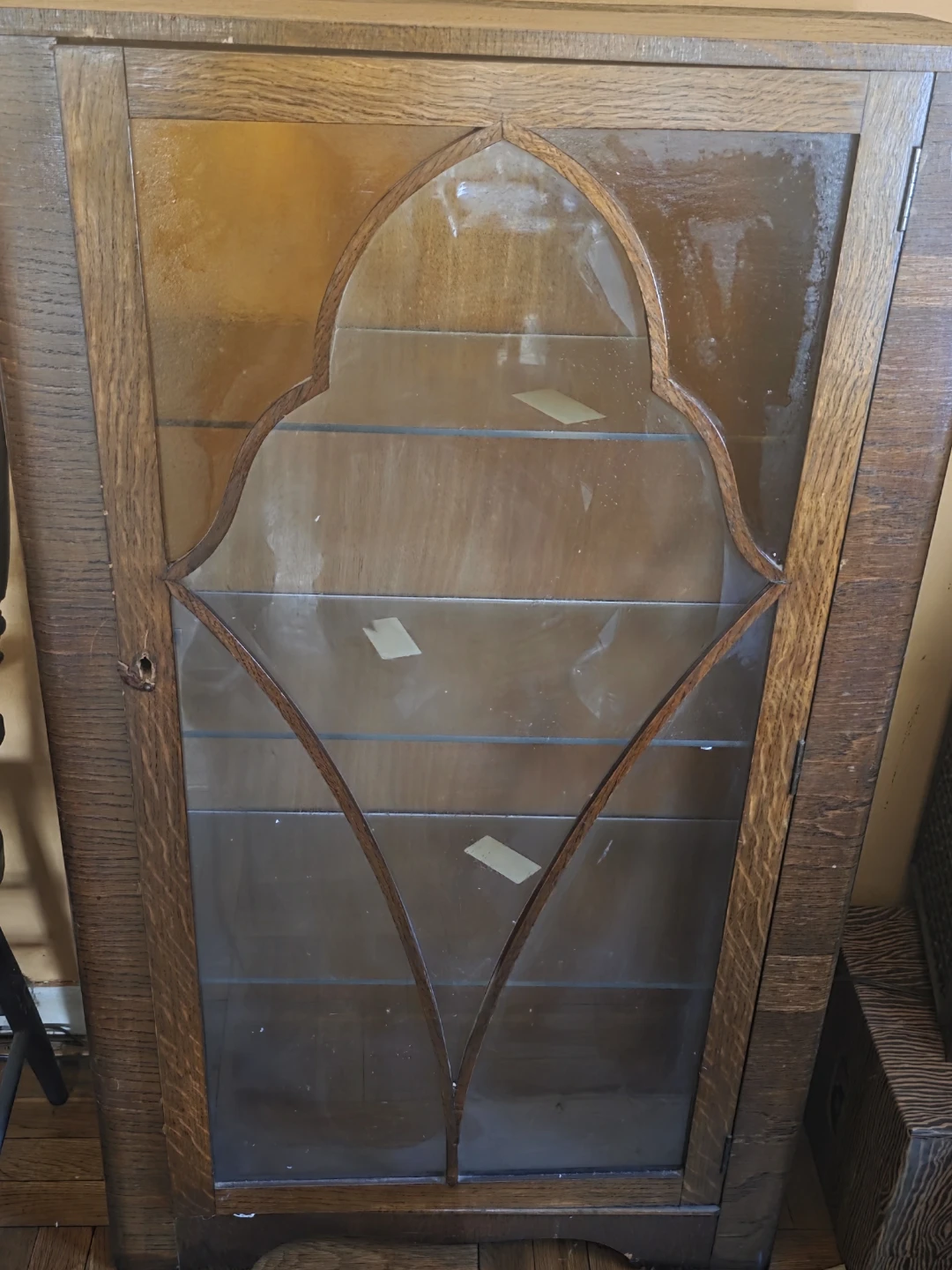 Antique Oak Curio Cabinet with Glass Door