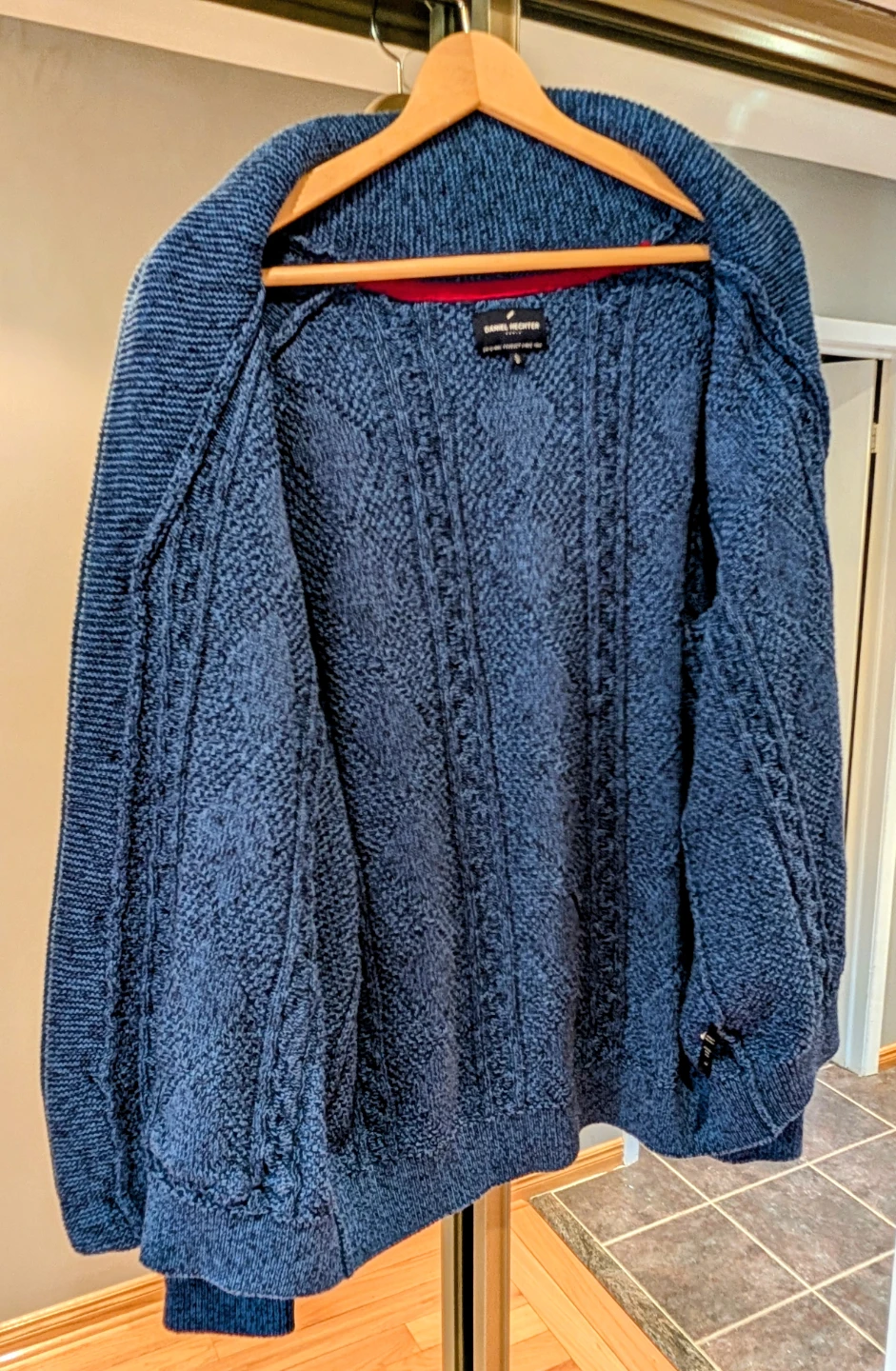 Daniel Hechter Blue Cable Knit Shawl Collar Cardigan - Size L - photo 2