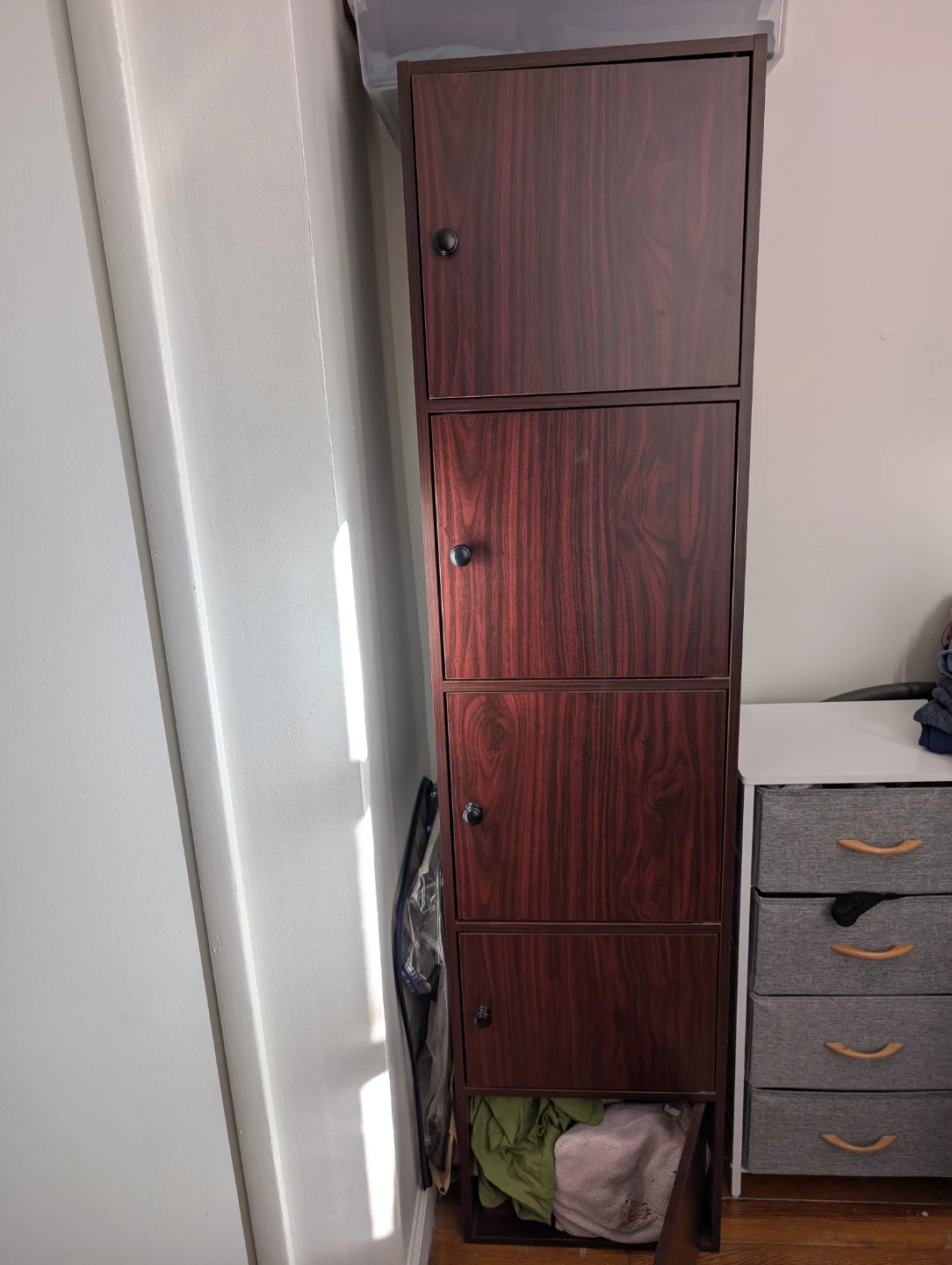 Dark Wood 4-Tier Storage Cabinet with Doors