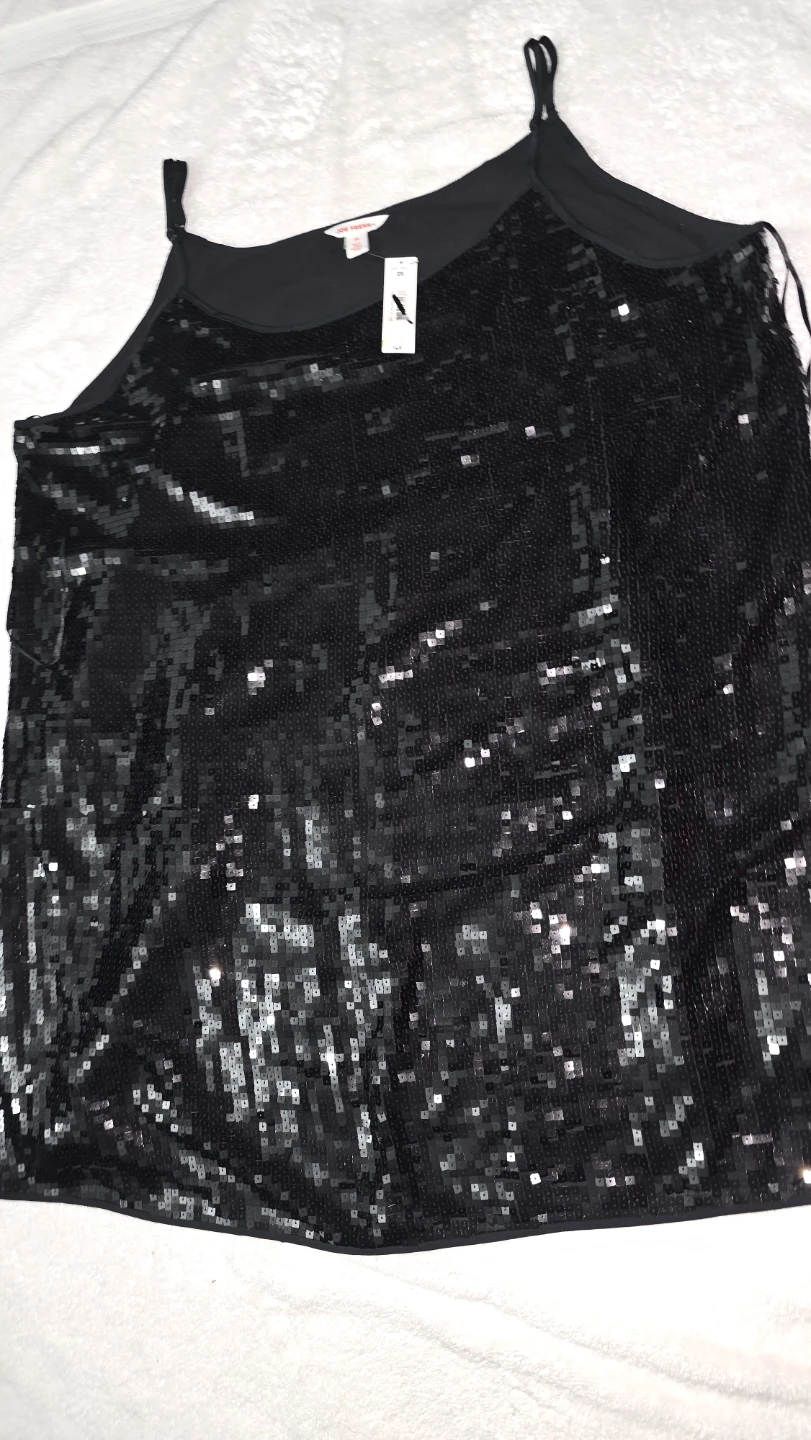 Joe Fresh Black Sequin Camisole Tank Top Size 2X