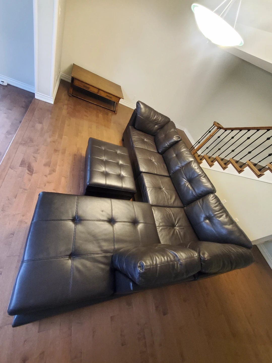 Brown Faux Leather Sectional Sofa with Ottoman