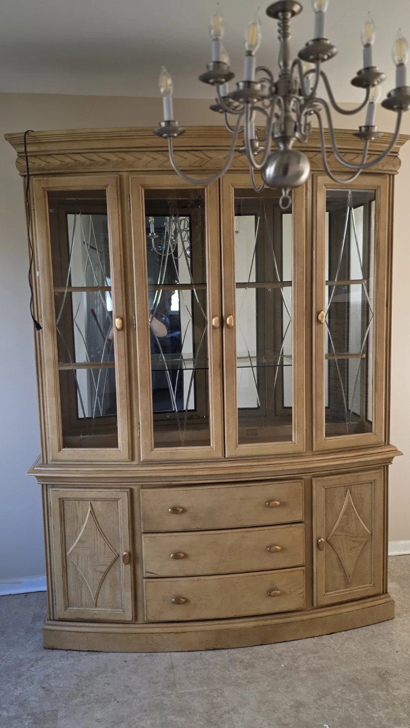Light Wood China Cabinet with Glass Doors & lights