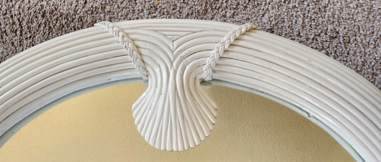 White Rattan Arch Mirror with Decorative Shell Accent - photo 3
