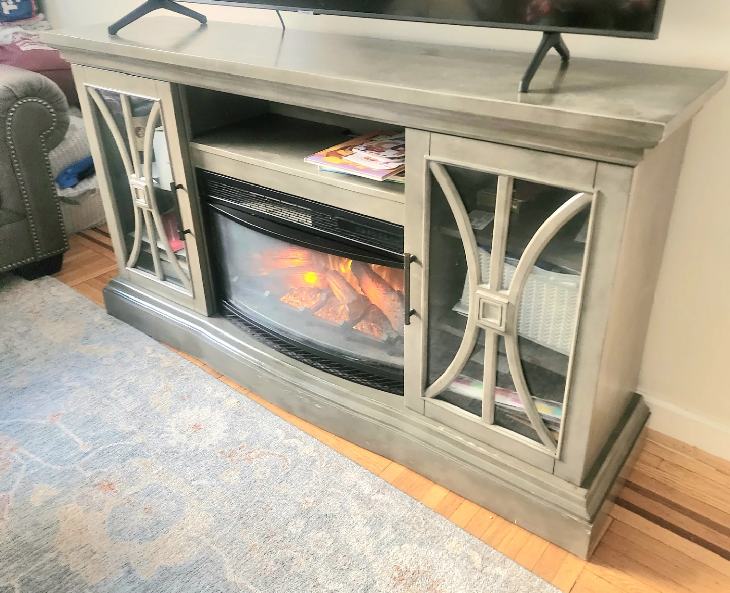 Gray Electric Fireplace TV Stand