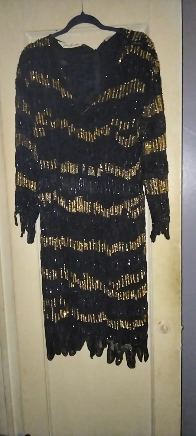 LILLIE RUBIN Black and Gold Sequin Dress