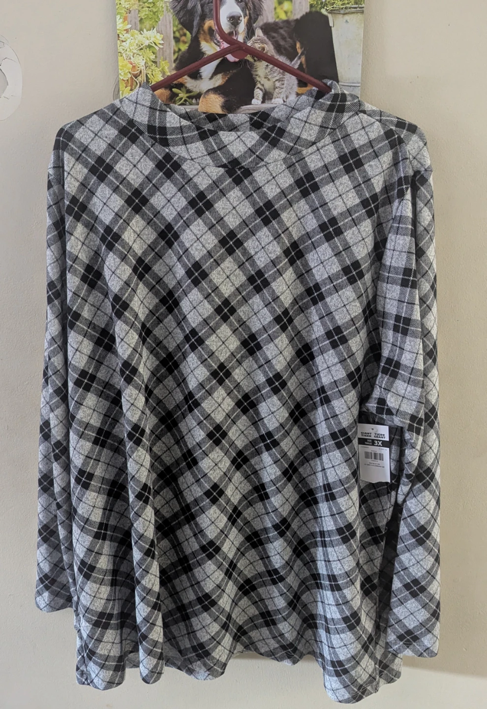 Plaid Mock Neck Top - 3X