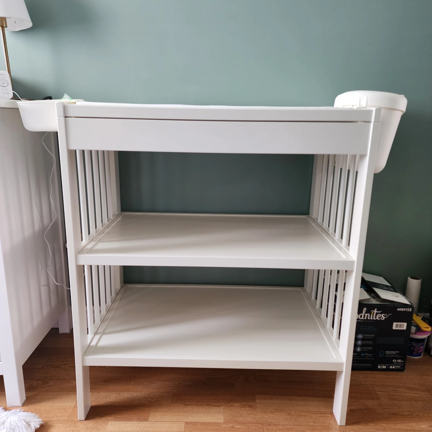 White Baby Changing Table with Storage Shelves