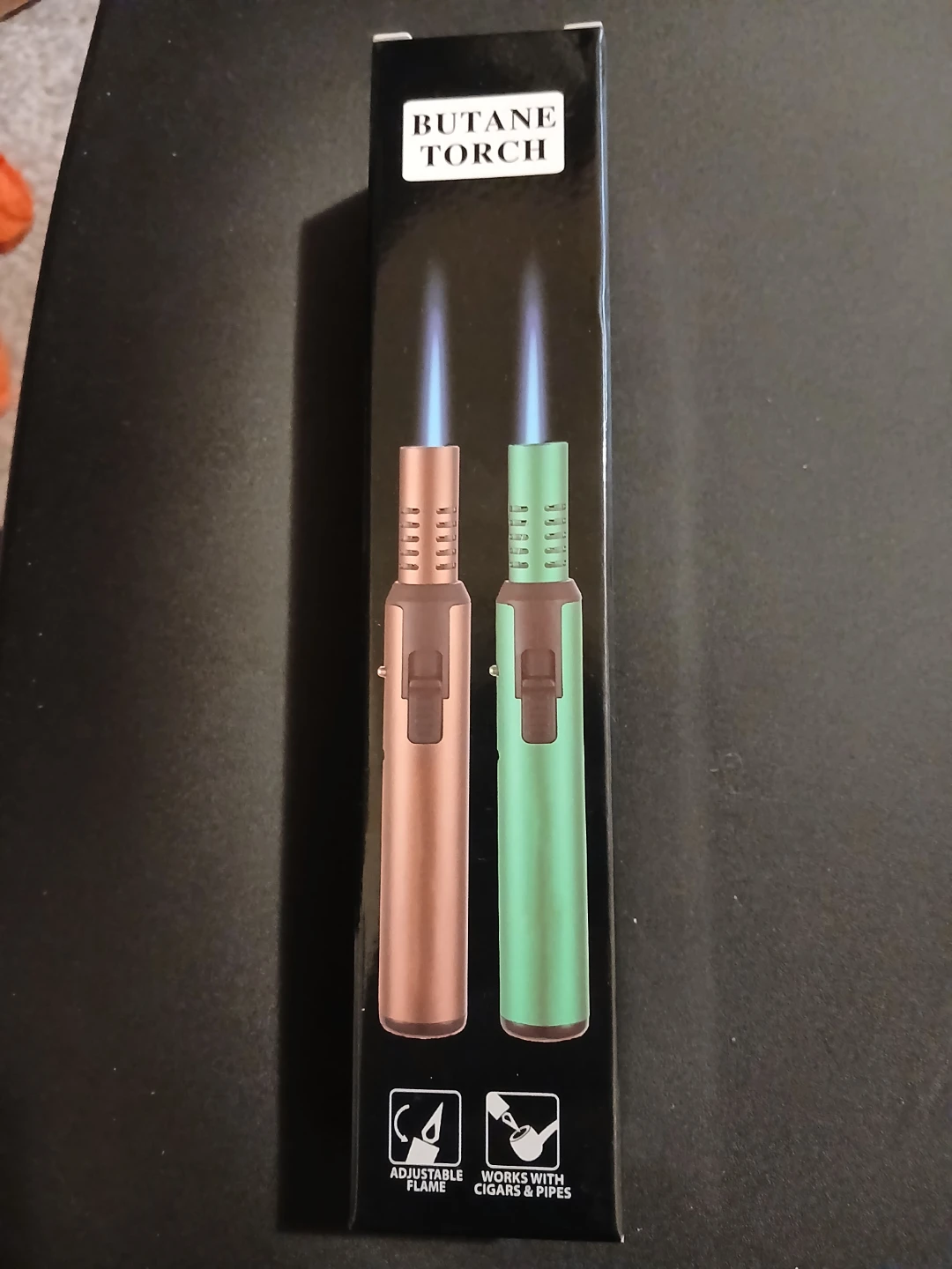 Black Butane Torch W/ Adjustable Flame, 3 Butane Nozzle Adapters