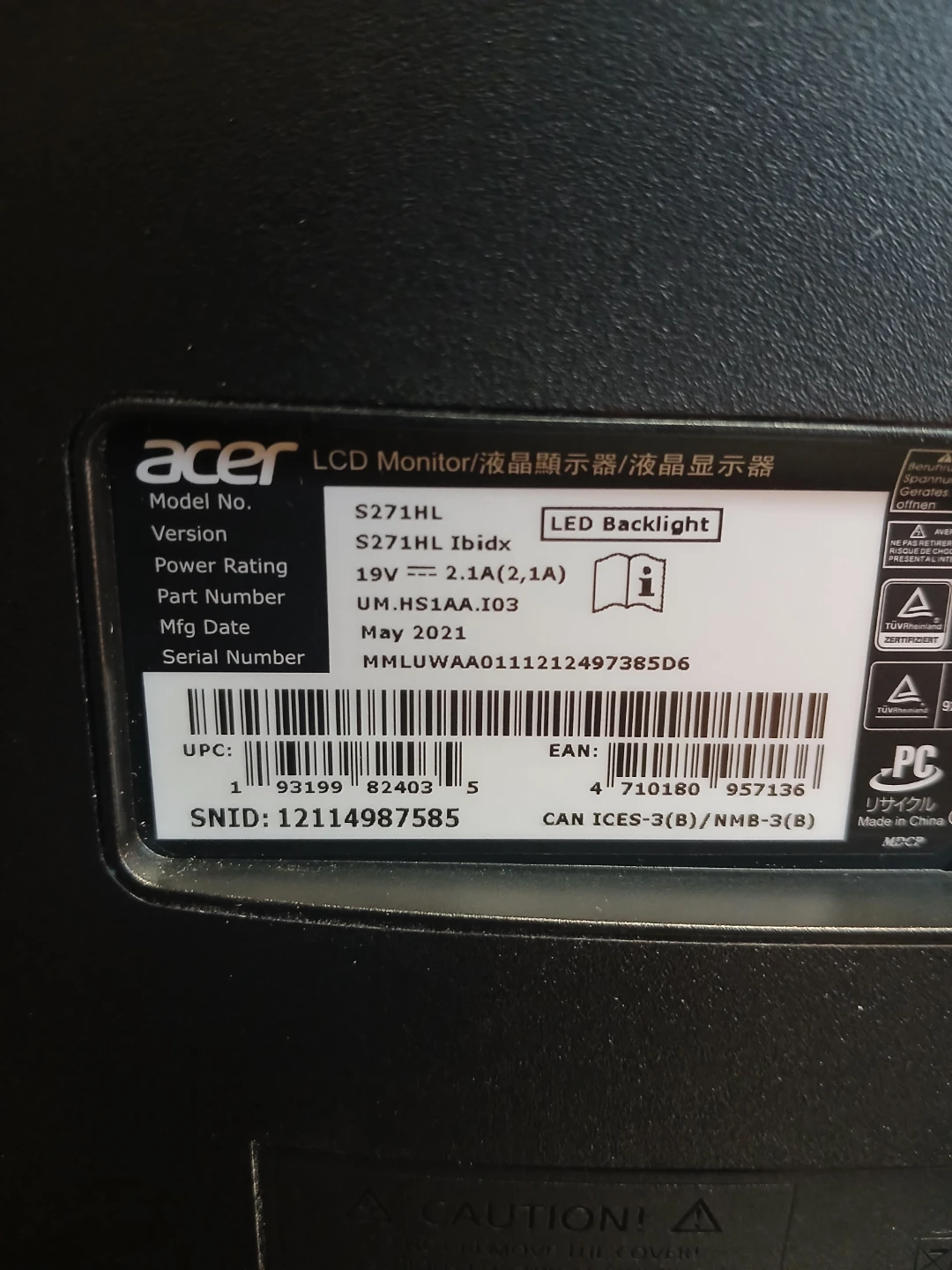 Acer S271HL Ibidx LCD Monitor - photo 3