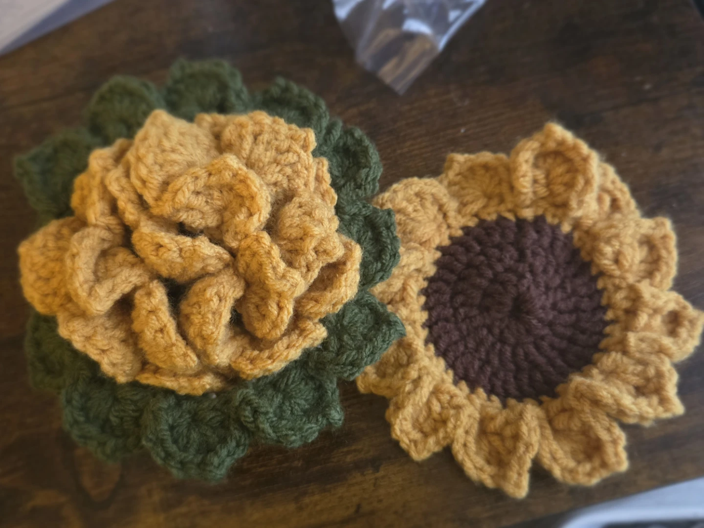 Handmade Crochet Sunflower/Succulent Coasters (Set of 2) 🌱