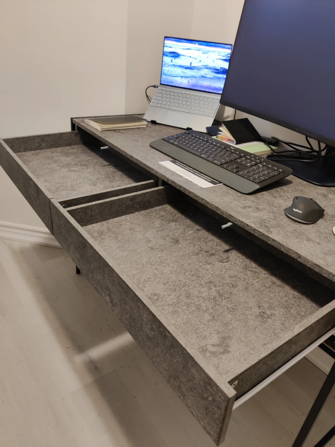 Two-Drawer Desk with Stone-Look Top - photo 3